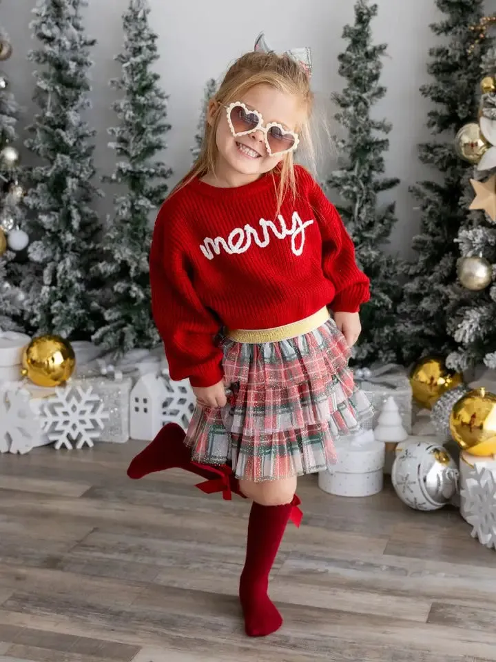 SWE Red Merry Christmas Yarn Sweater