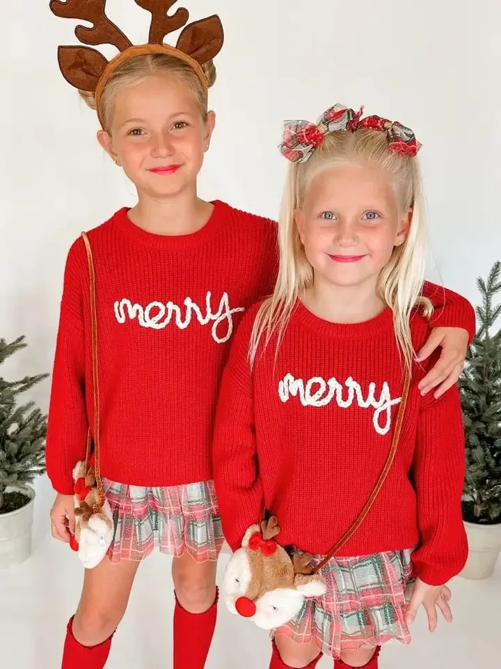 SWE Red Merry Christmas Yarn Sweater