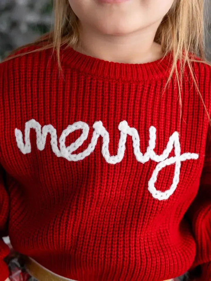 SWE Red Merry Christmas Yarn Sweater