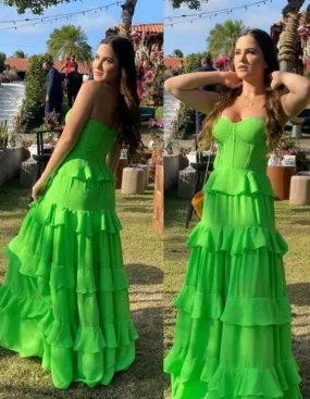 Sweetheart Green A-Line Prom Dresses,Floor Length Ruffles Evening Gown      fg6861