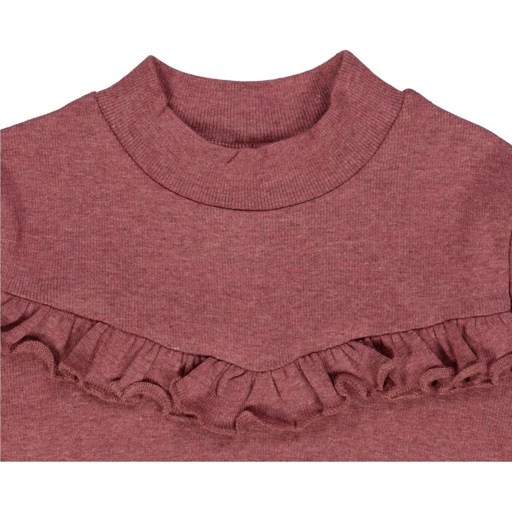 T-Shirt Rib Ruffle - dark rouge melange