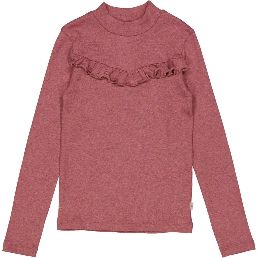 T-Shirt Rib Ruffle - dark rouge melange