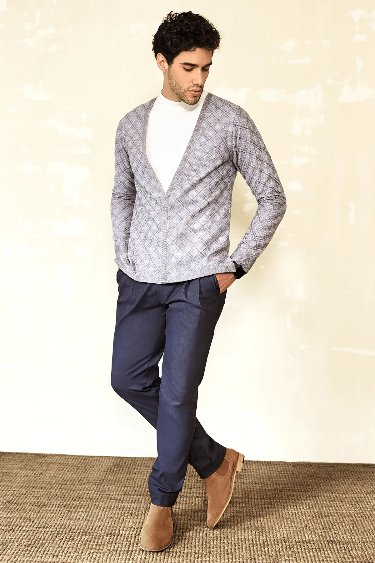 Textured Jacket with Turtleneck T-Shirt & Trousers