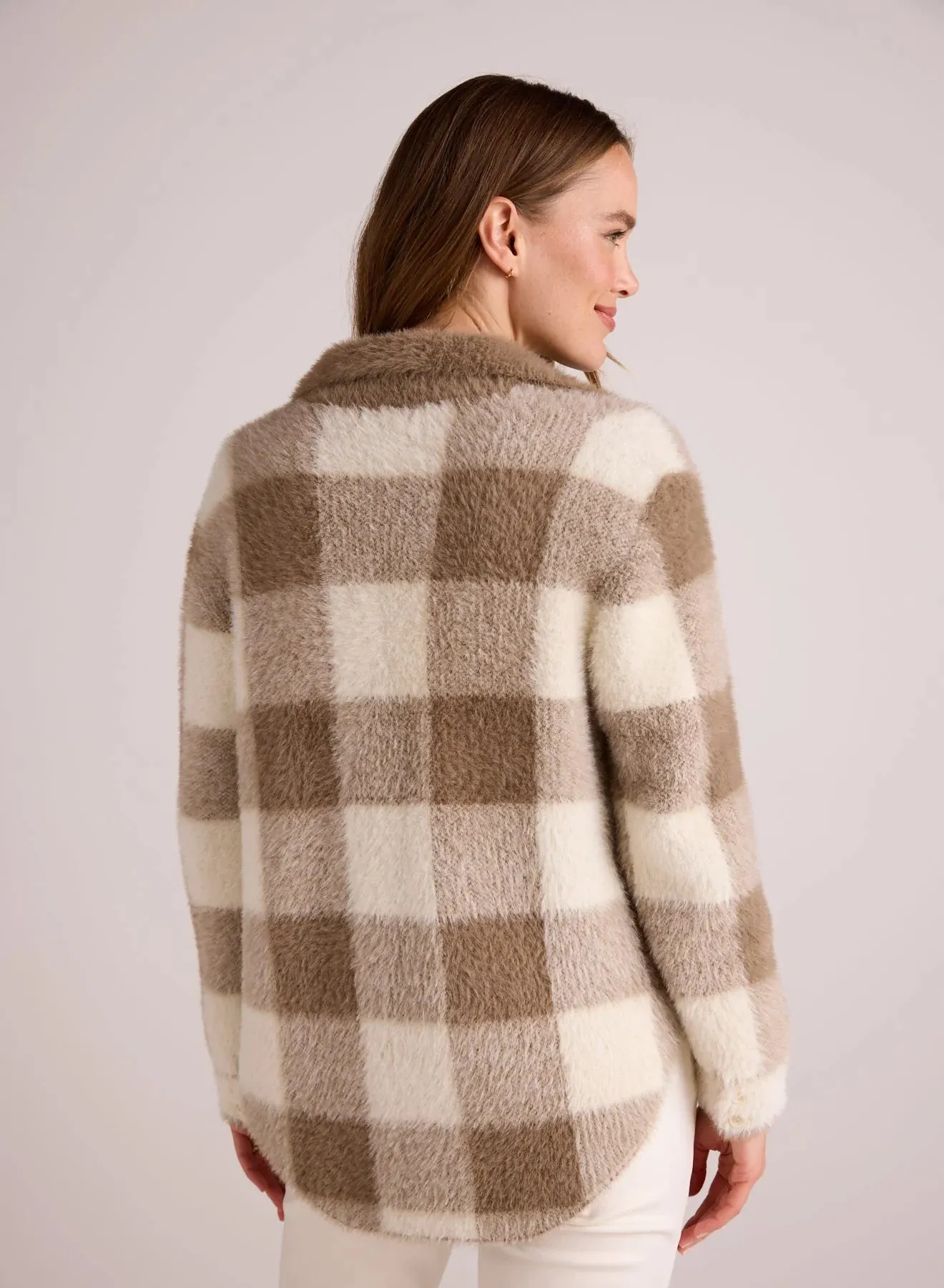 The Knitted Fuzzy Shacket - Ivory & Fawn