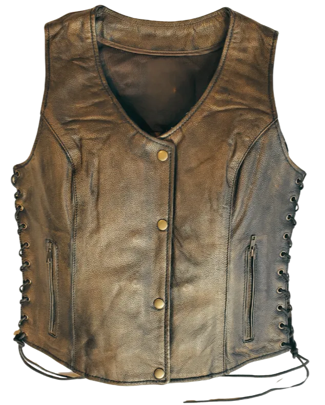 The "Carly" Brown Snap/Zip Leather Vest