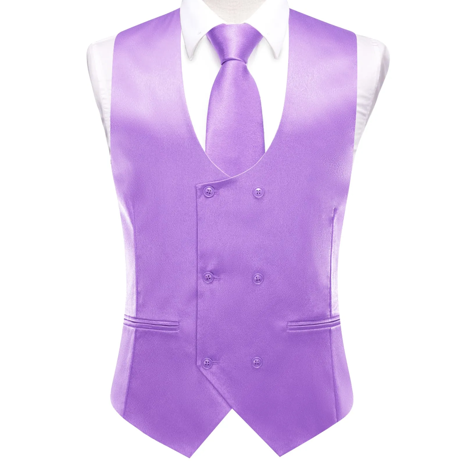 Ties2you Double Breasted Vest Wisteria Purple Solid Mens Tuxedo Vest Tie Bowtie Set 5PC