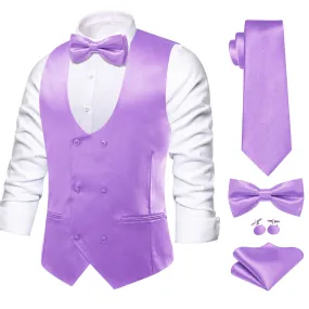 Ties2you Double Breasted Vest Wisteria Purple Solid Mens Tuxedo Vest Tie Bowtie Set 5PC