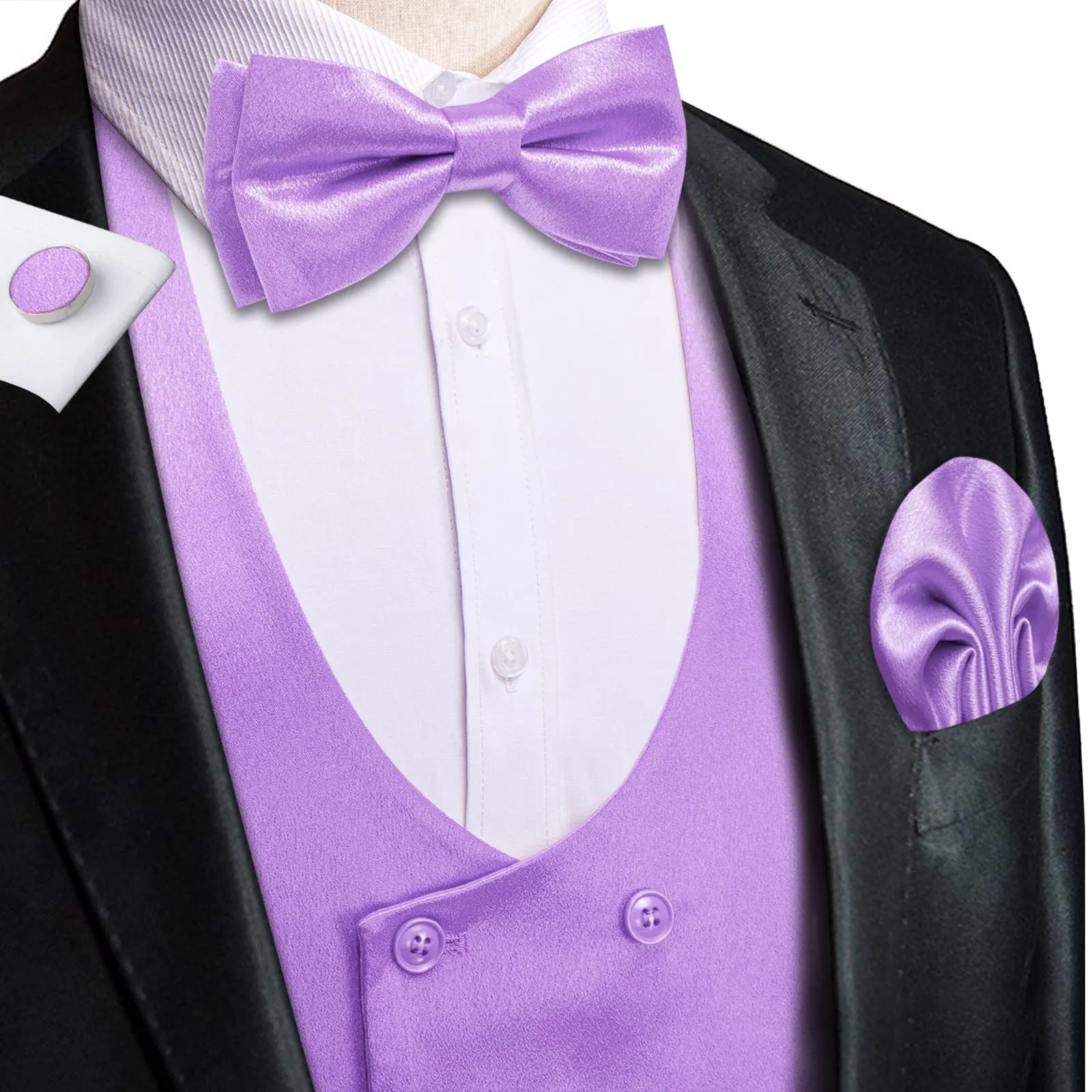 Ties2you Double Breasted Vest Wisteria Purple Solid Mens Tuxedo Vest Tie Bowtie Set 5PC