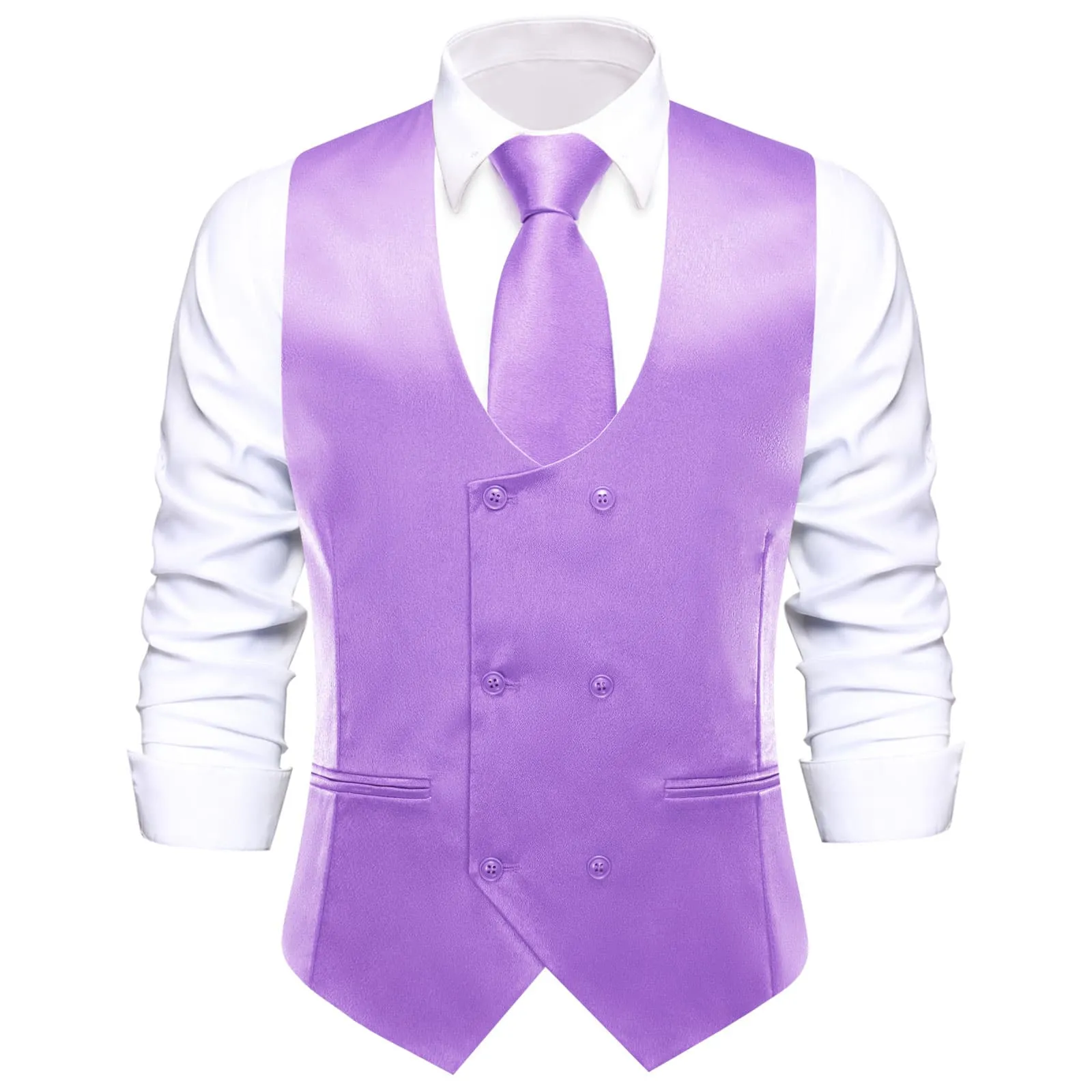 Ties2you Double Breasted Vest Wisteria Purple Solid Mens Tuxedo Vest Tie Bowtie Set 5PC