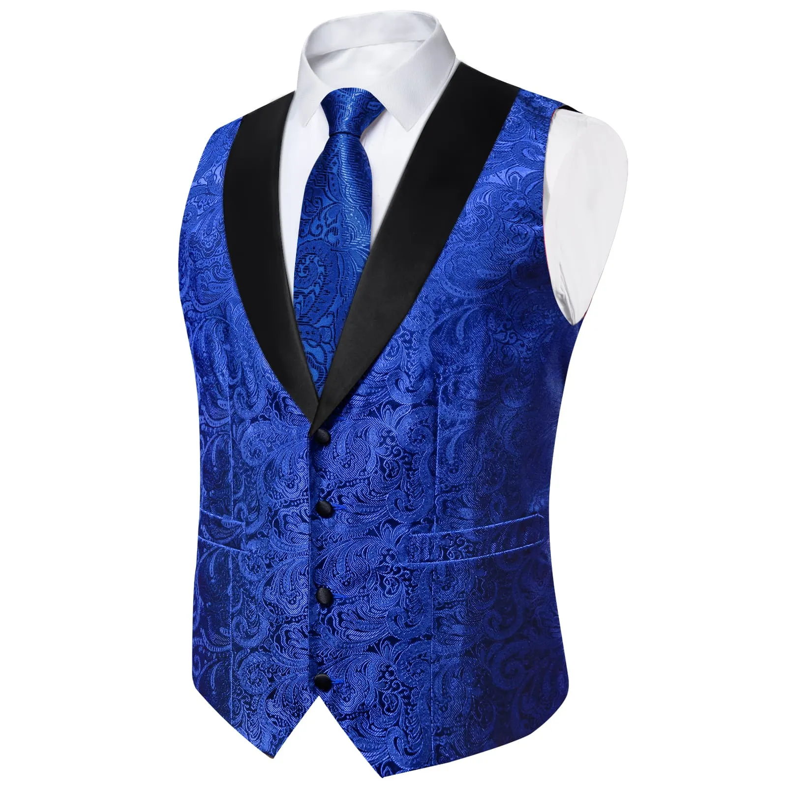 Ties2you Dress Vest Cobalt Blue Floral Shawl Collar Silk Mens Waistcoat Tie Set