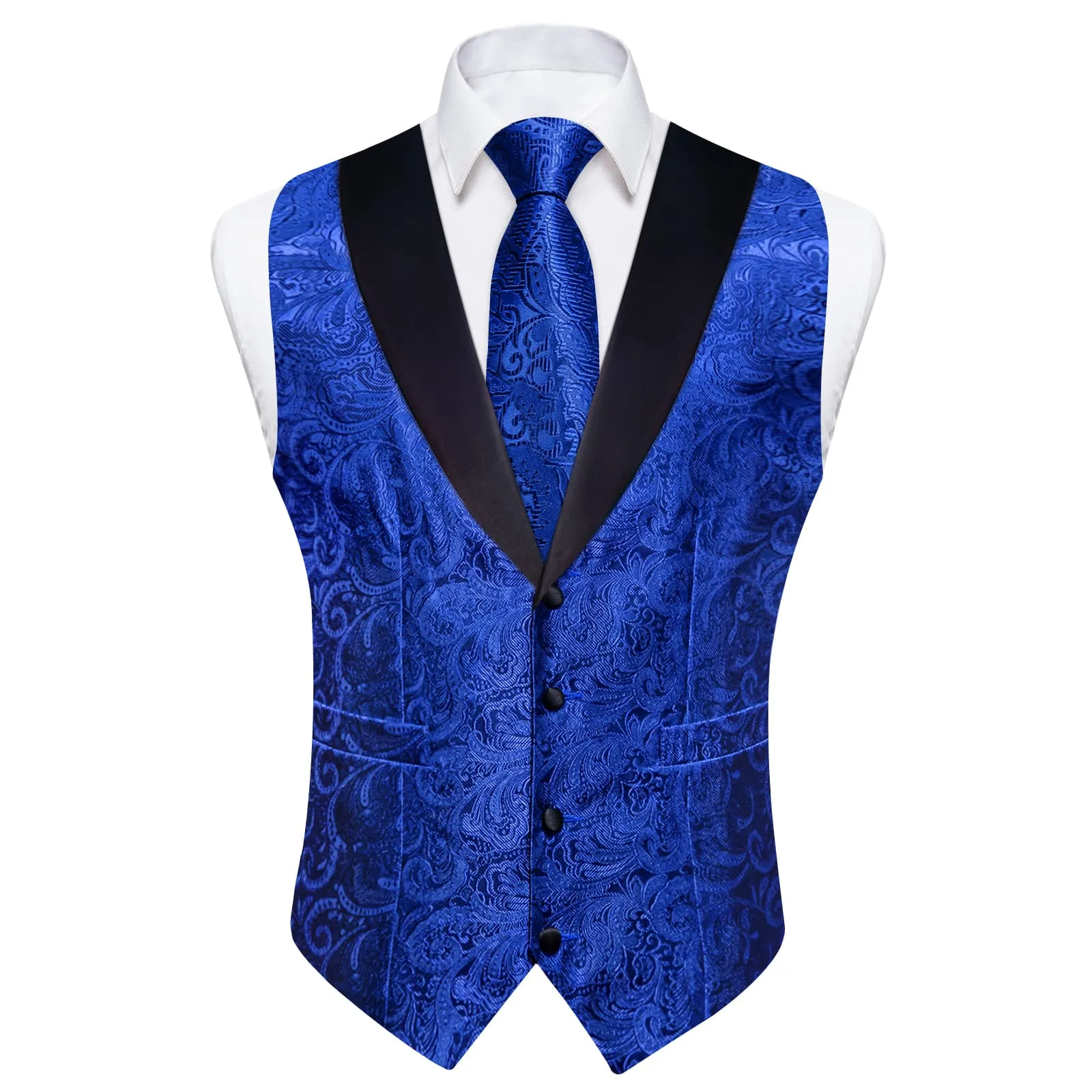 Ties2you Dress Vest Cobalt Blue Floral Shawl Collar Silk Mens Waistcoat Tie Set