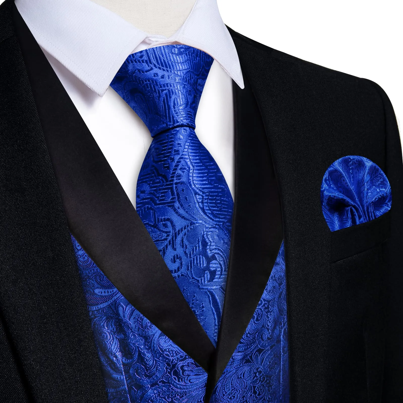 Ties2you Dress Vest Cobalt Blue Floral Shawl Collar Silk Mens Waistcoat Tie Set