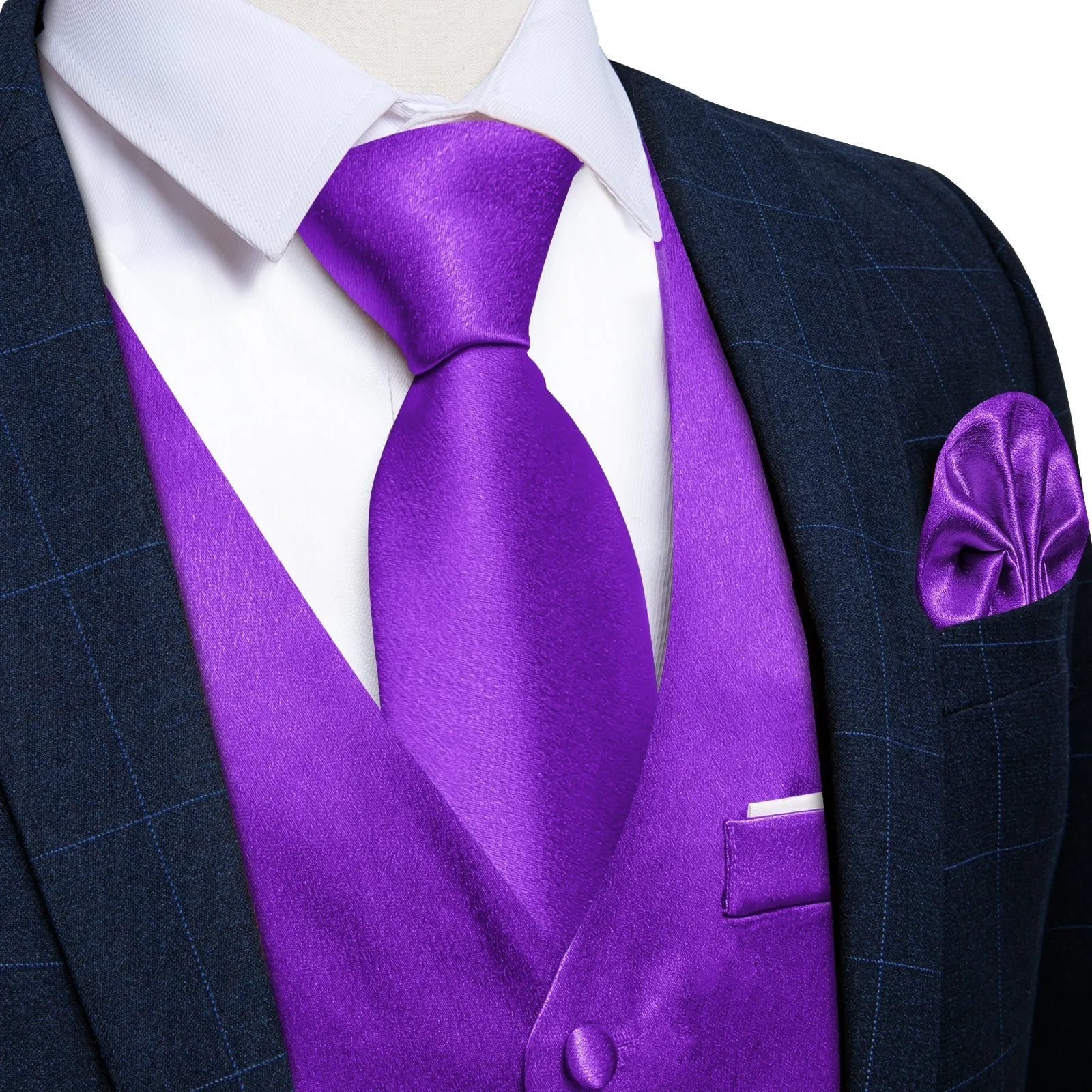 Ties2you Men's Dress Vest Purple Solid Shining Silk Vest Necktie Bow Tie Handkerchief Cufflinks Set