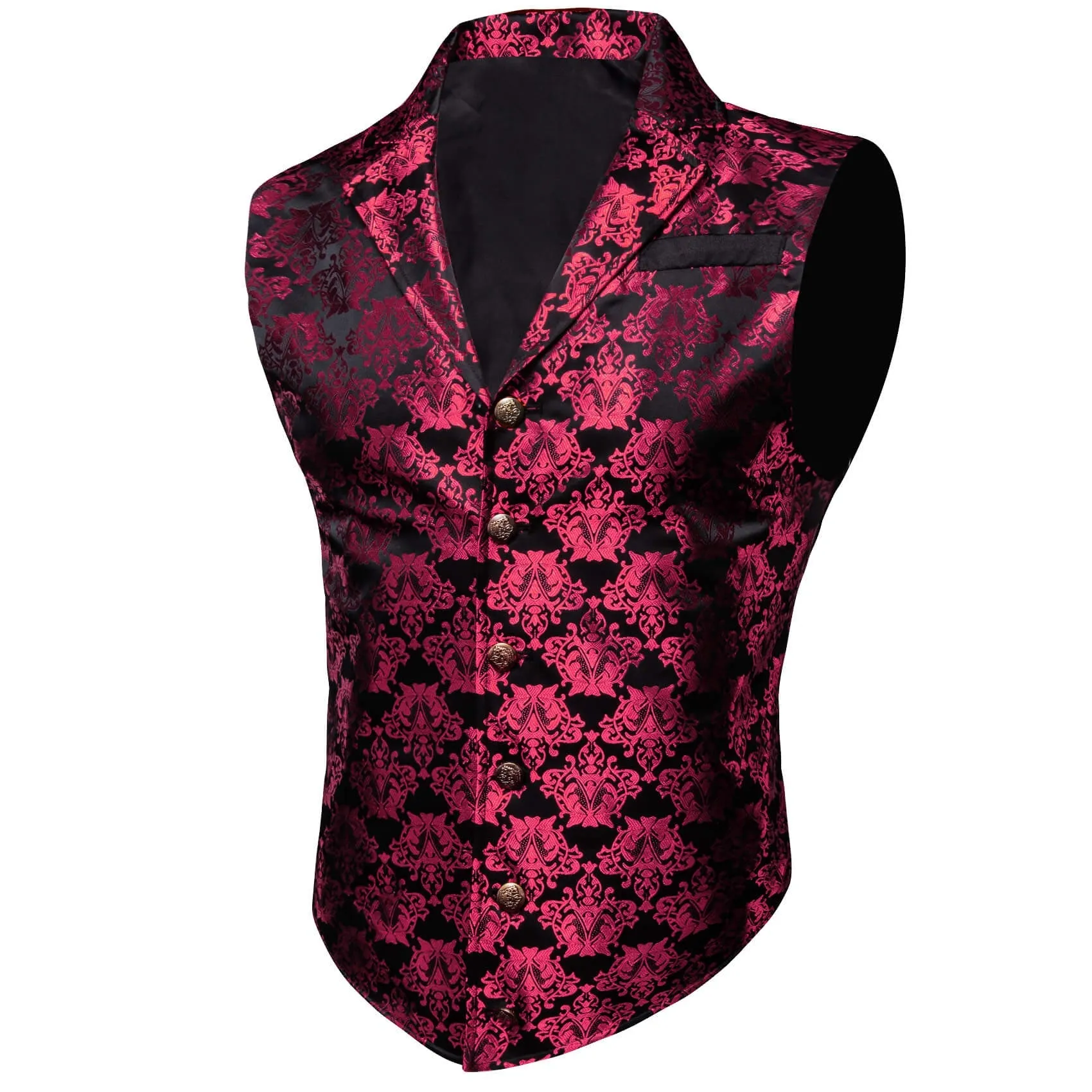 Ties2you Men's Vest Black Ruby Red Jacquard Floral Silk Suit Vest