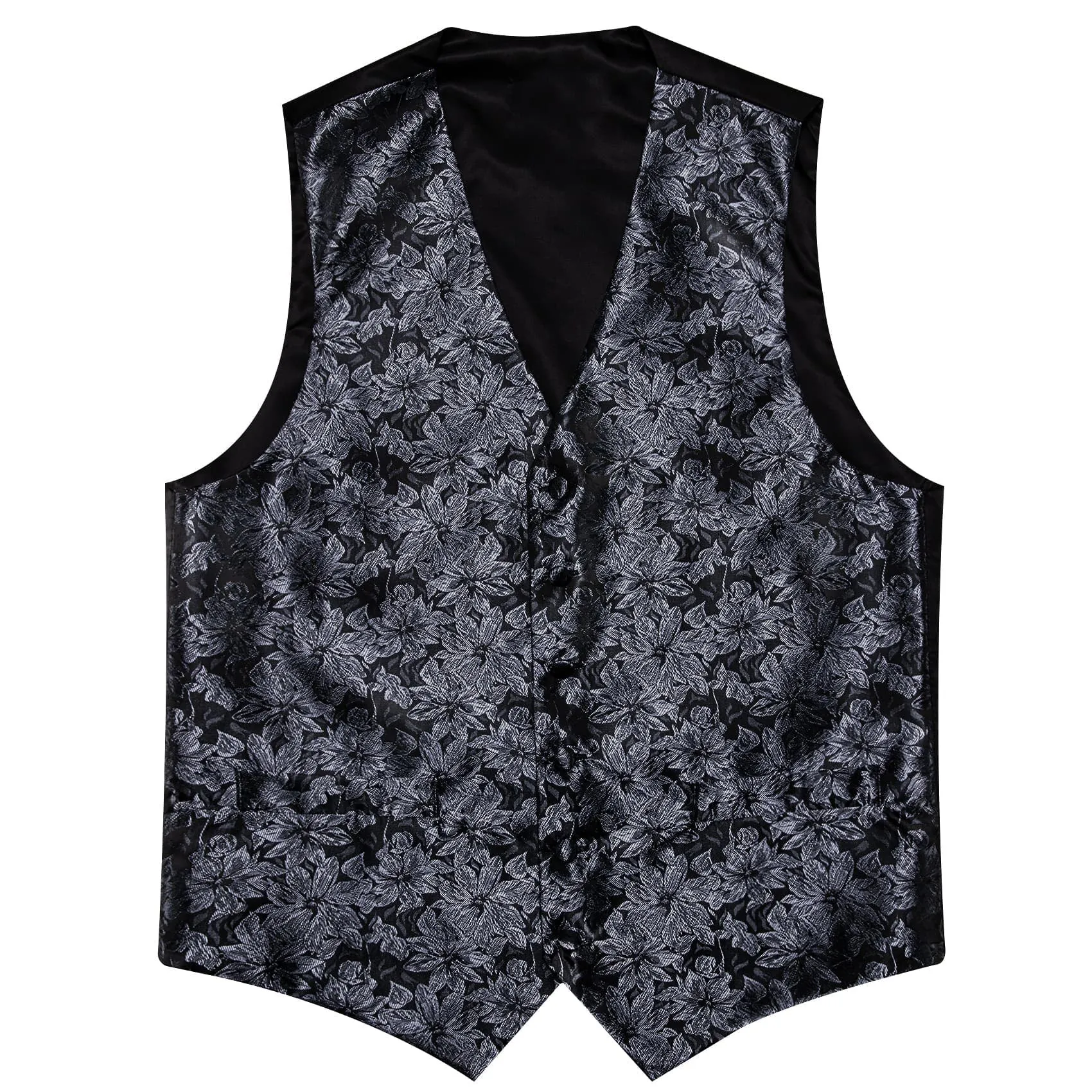 Ties2you Mens Vest Top Deep Grey Floral Silk Dress Vest Tie Handkerchief Cufflinks Set