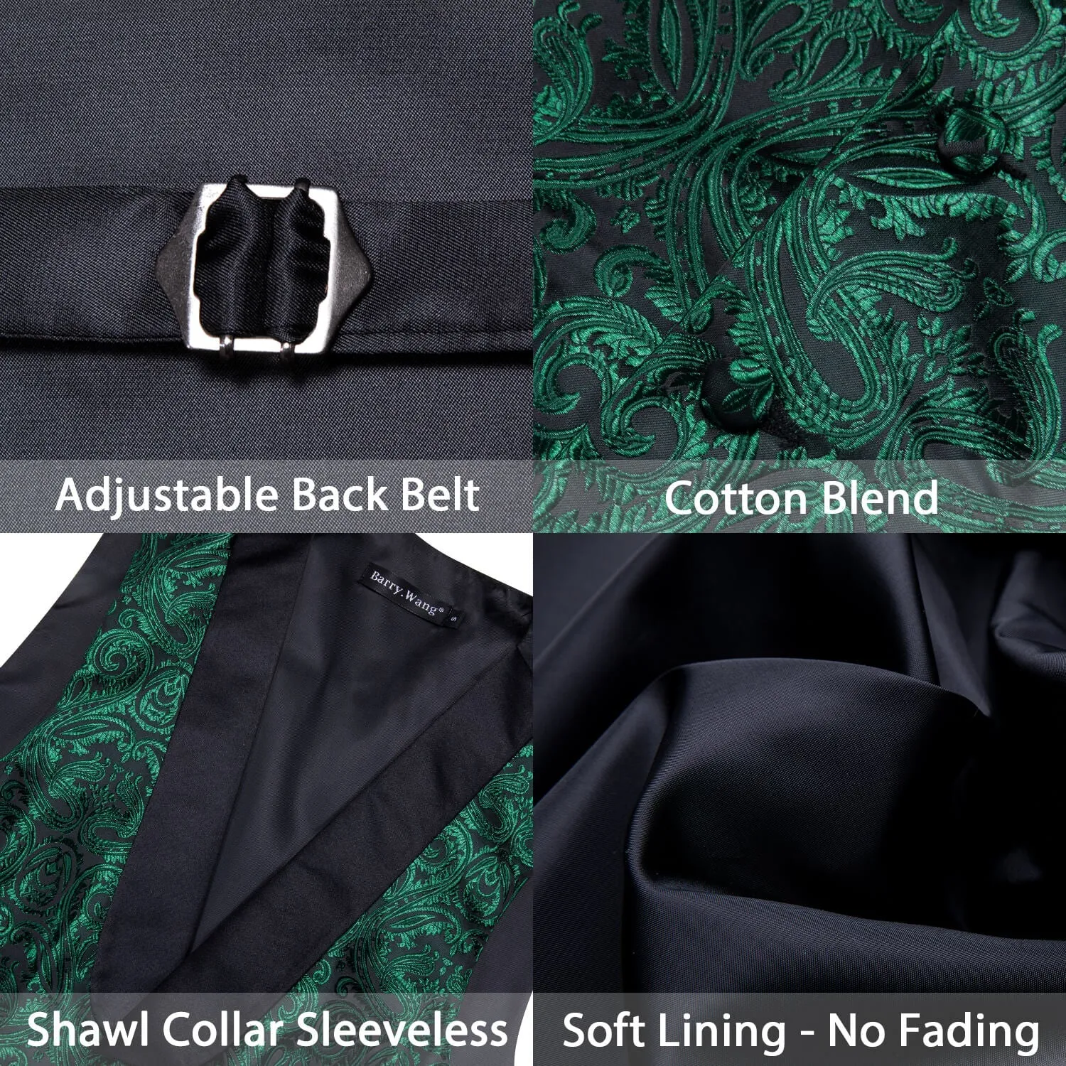 Ties2you Shawl Collar Vest Dark Green Jacquard Paisley Men's Silk Vest Tie Set