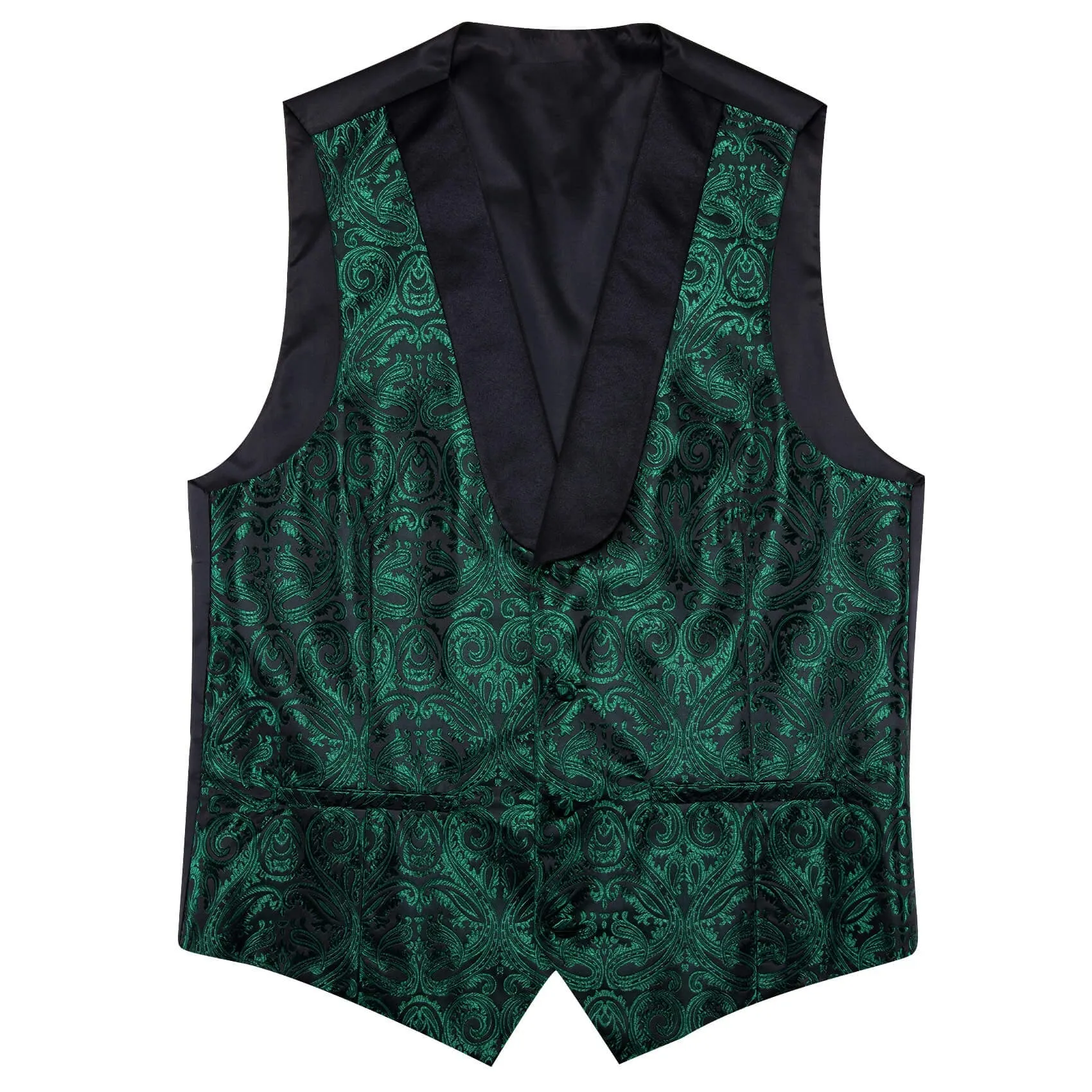 Ties2you Shawl Collar Vest Dark Green Jacquard Paisley Men's Silk Vest Tie Set