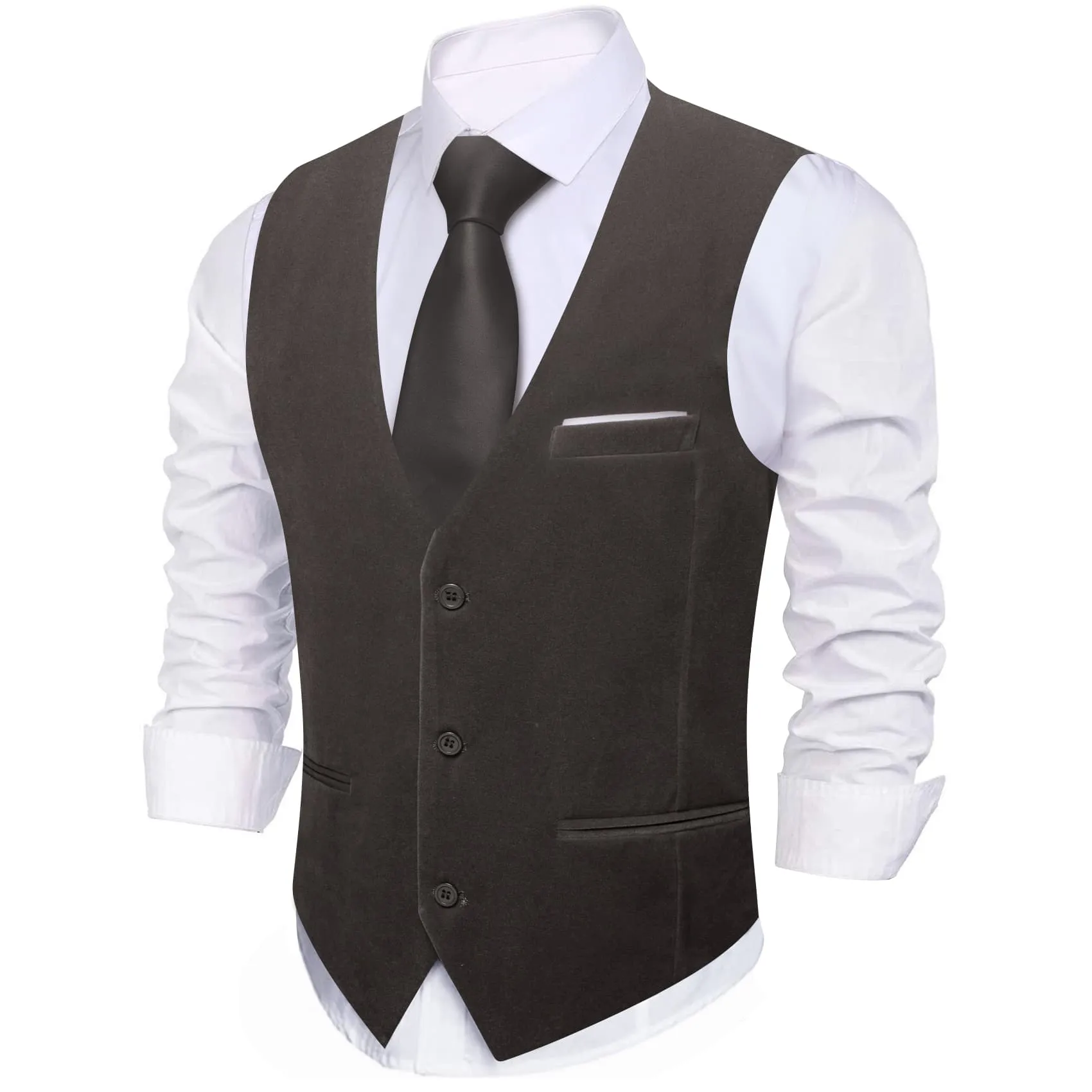 Ties2you Suit Vest Ash Grey Solid Mens Flannelette Work Dress Vest Classic