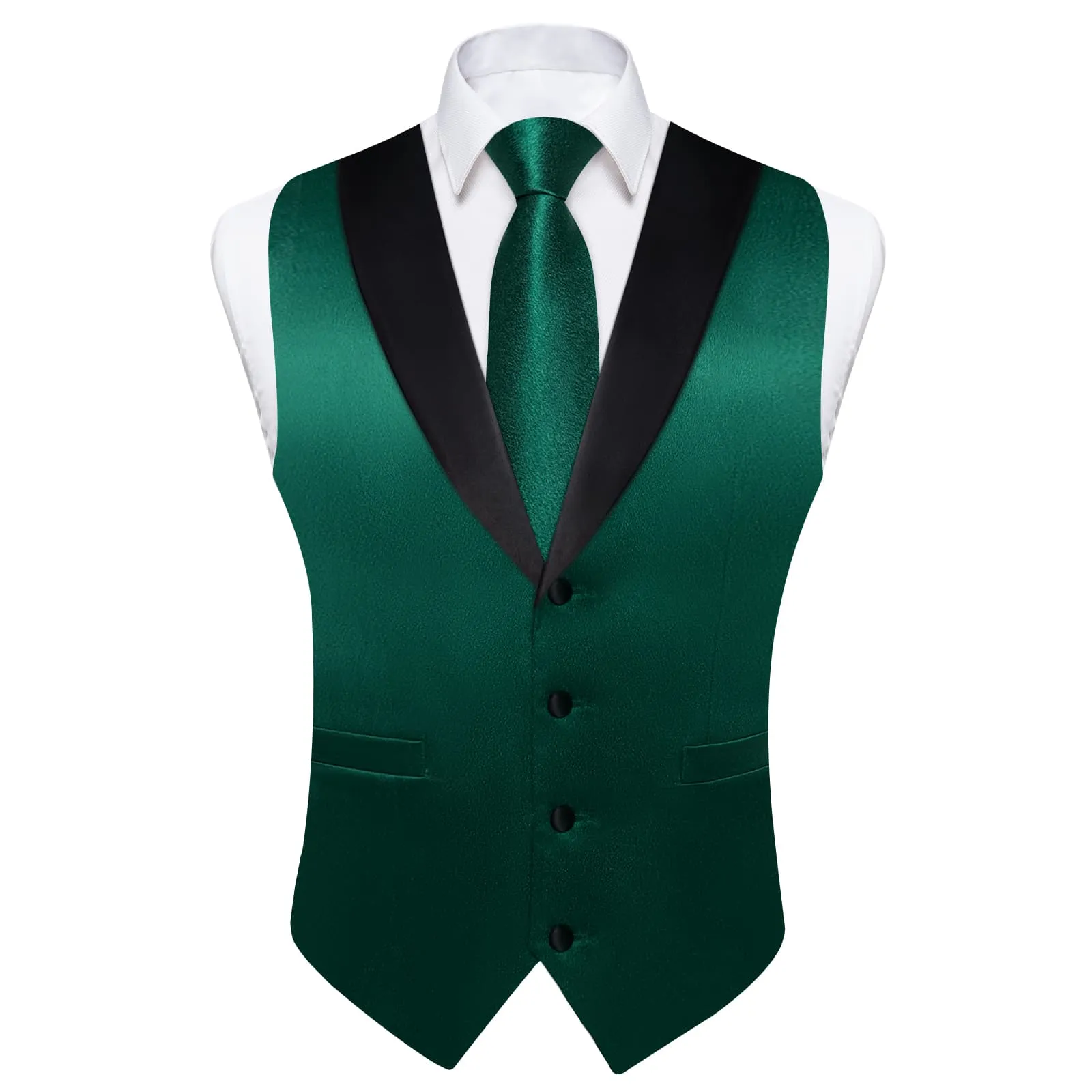 Ties2you Work Vest Shining Midnight Green Solid Shawl Collar Silk Dress Men's Vest Tie Set