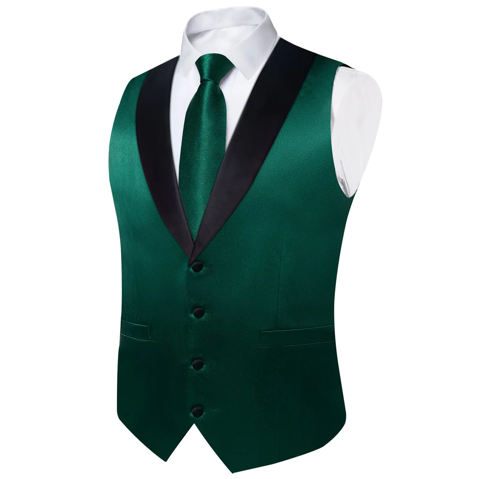 Ties2you Work Vest Shining Midnight Green Solid Shawl Collar Silk Dress Men's Vest Tie Set