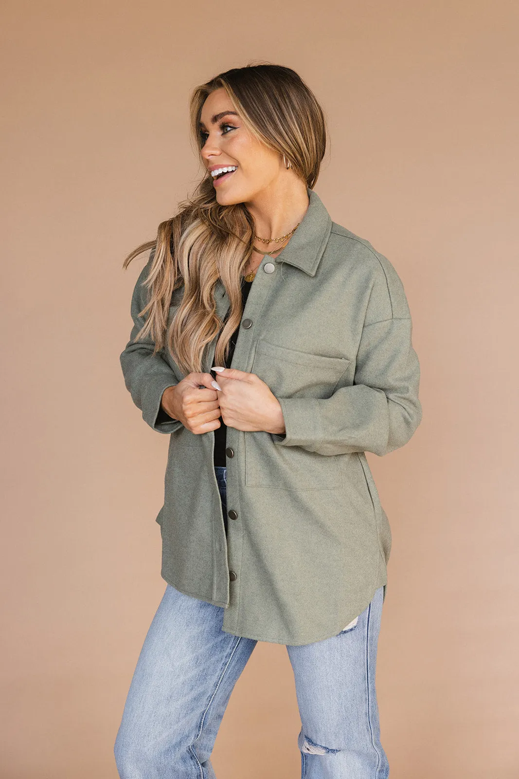 Timberlyn Button-down Shacket // Smokey Sage