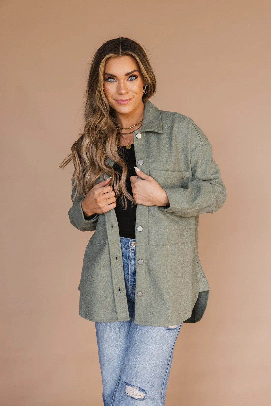 Timberlyn Button-down Shacket // Smokey Sage