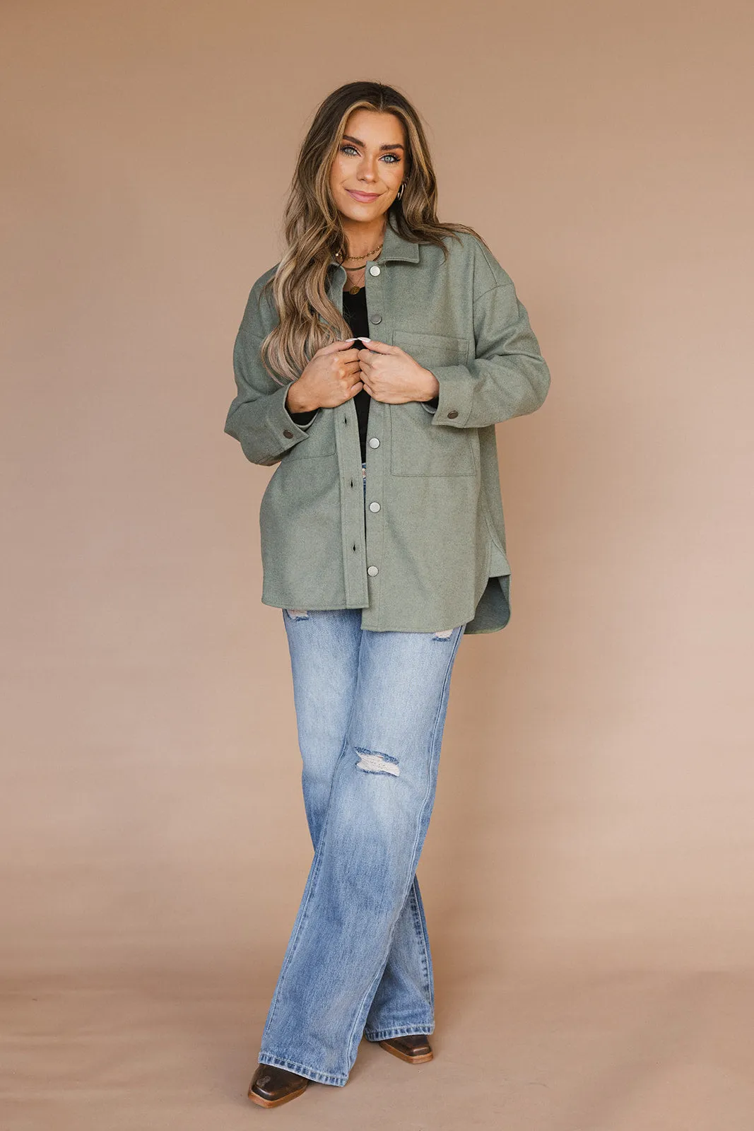 Timberlyn Button-down Shacket // Smokey Sage