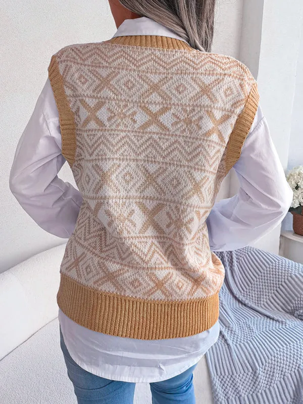 Toleet-Winter outfits Women's new Christmas snowflake pattern V-neck knitted vest sweater