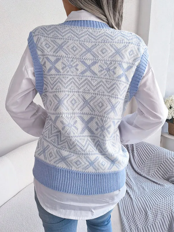 Toleet-Winter outfits Women's new Christmas snowflake pattern V-neck knitted vest sweater