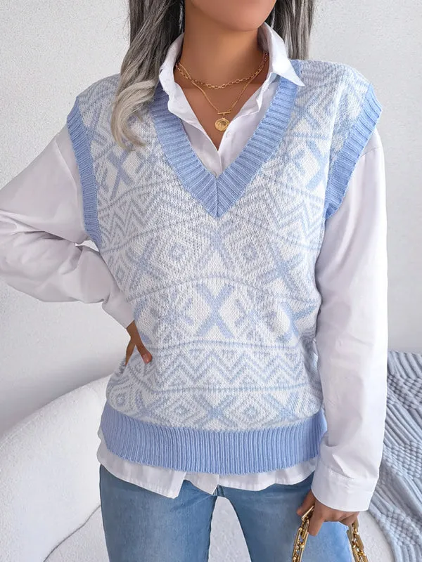 Toleet-Winter outfits Women's new Christmas snowflake pattern V-neck knitted vest sweater