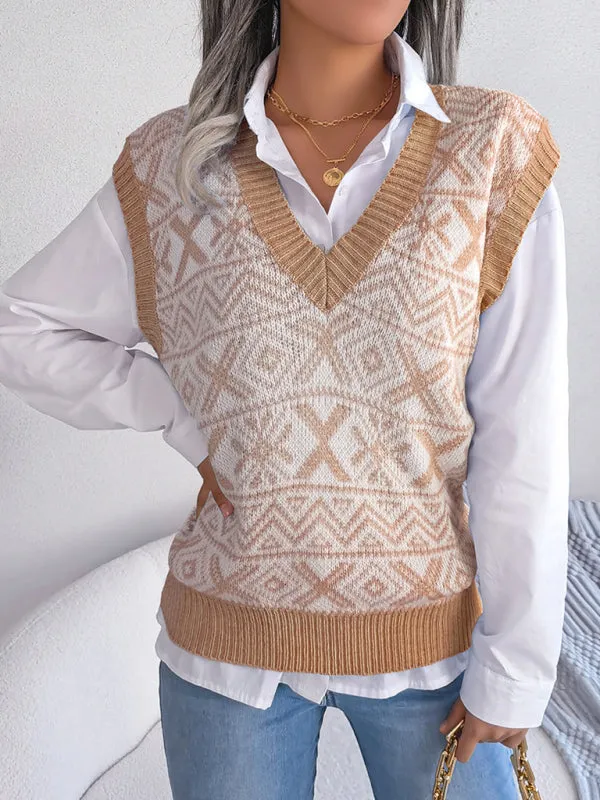 Toleet-Winter outfits Women's new Christmas snowflake pattern V-neck knitted vest sweater