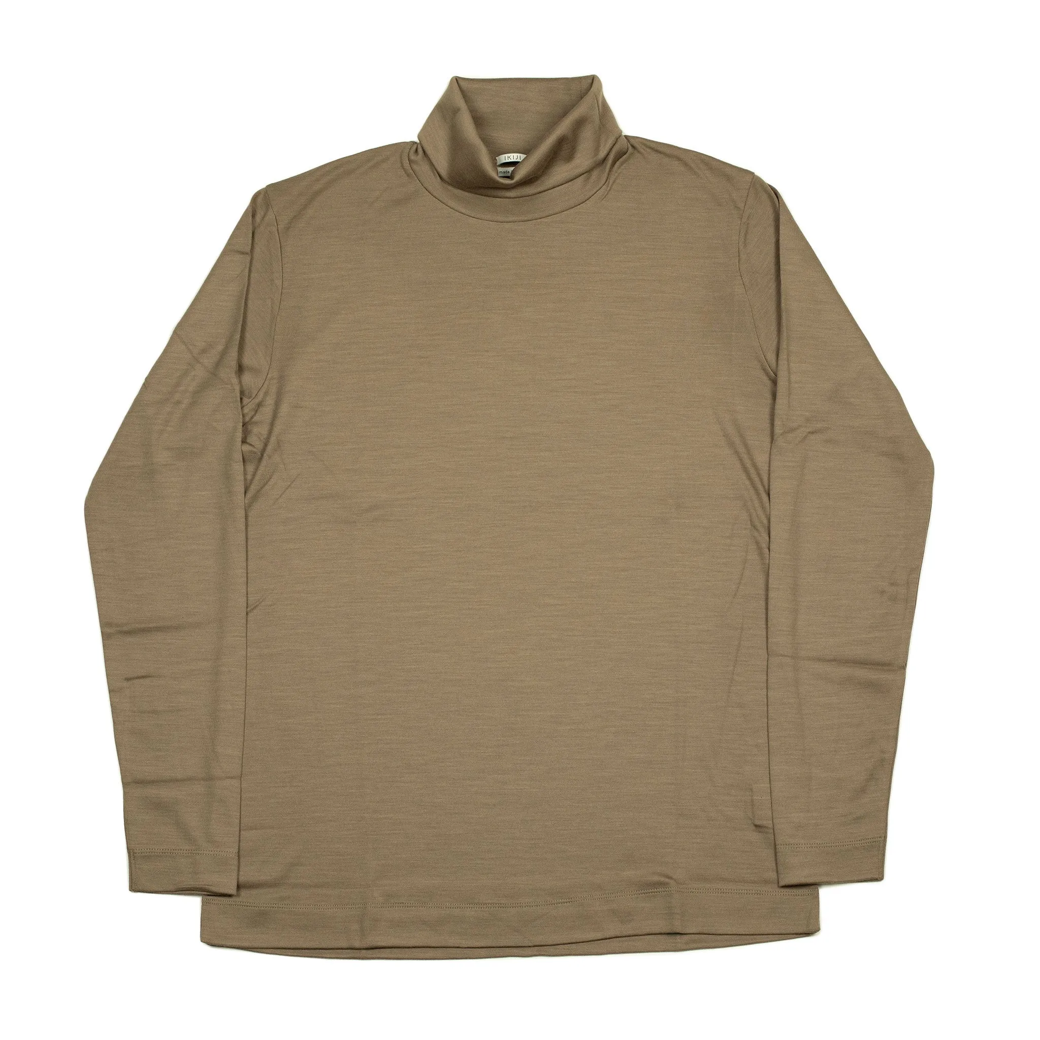 Turtleneck in taupe wool jersey (restock)