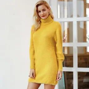 Turtleneck Lantern Sleeve Sweater Bodycon Dress