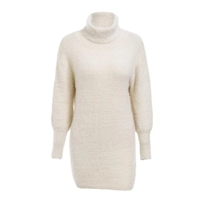 Turtleneck Lantern Sleeve Sweater Bodycon Dress