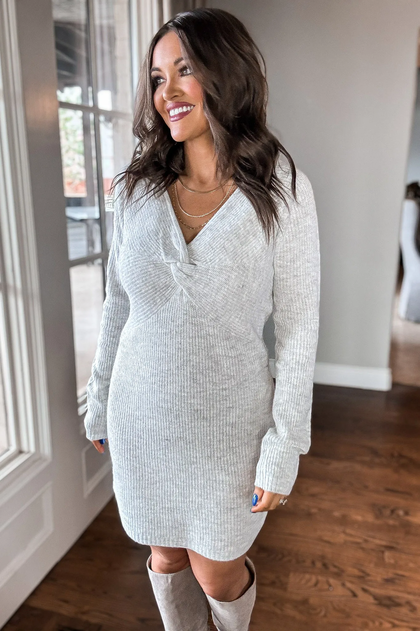 Twist Light Grey Two-Tone Sweater Dress