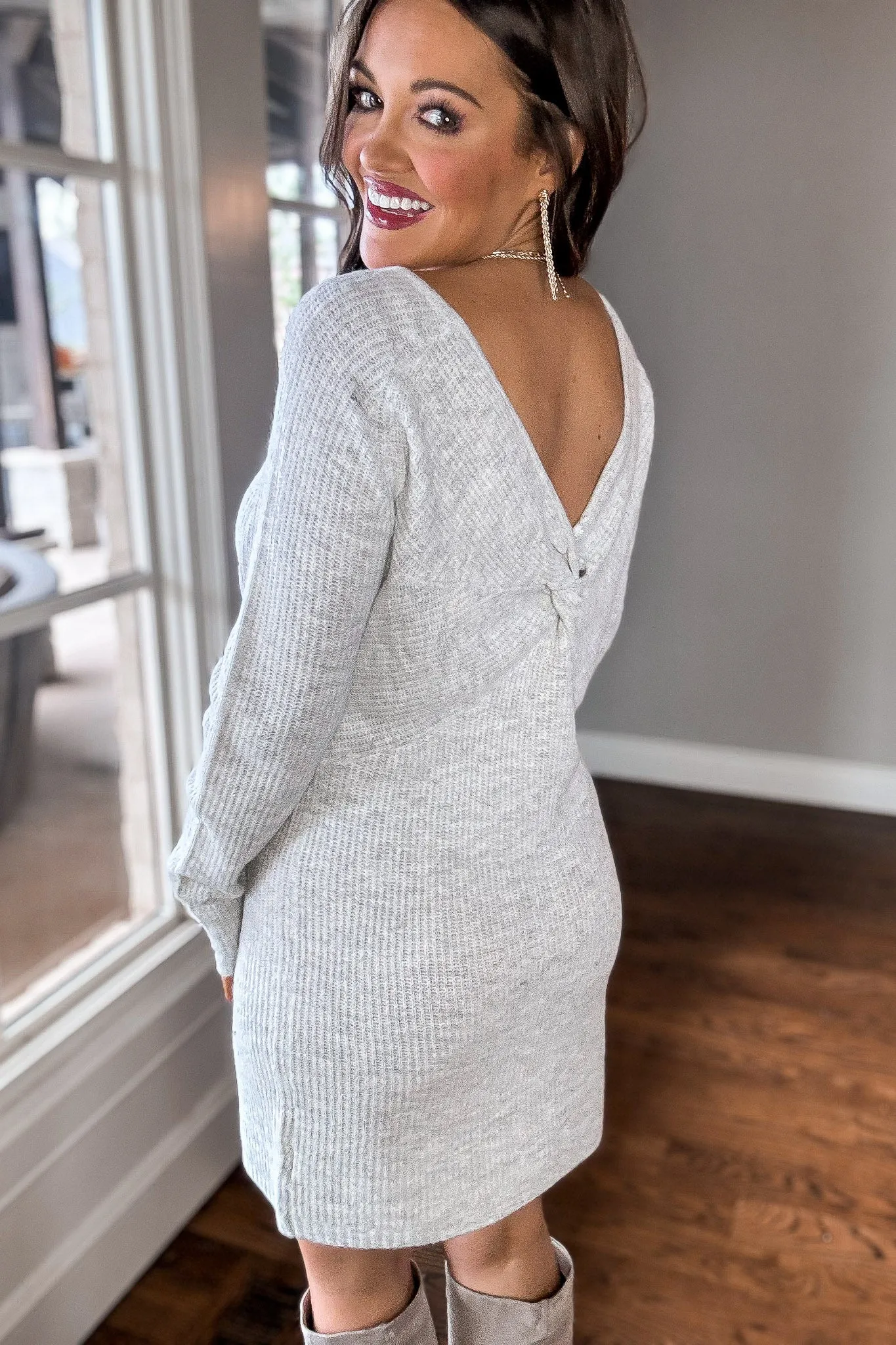 Twist Light Grey Two-Tone Sweater Dress