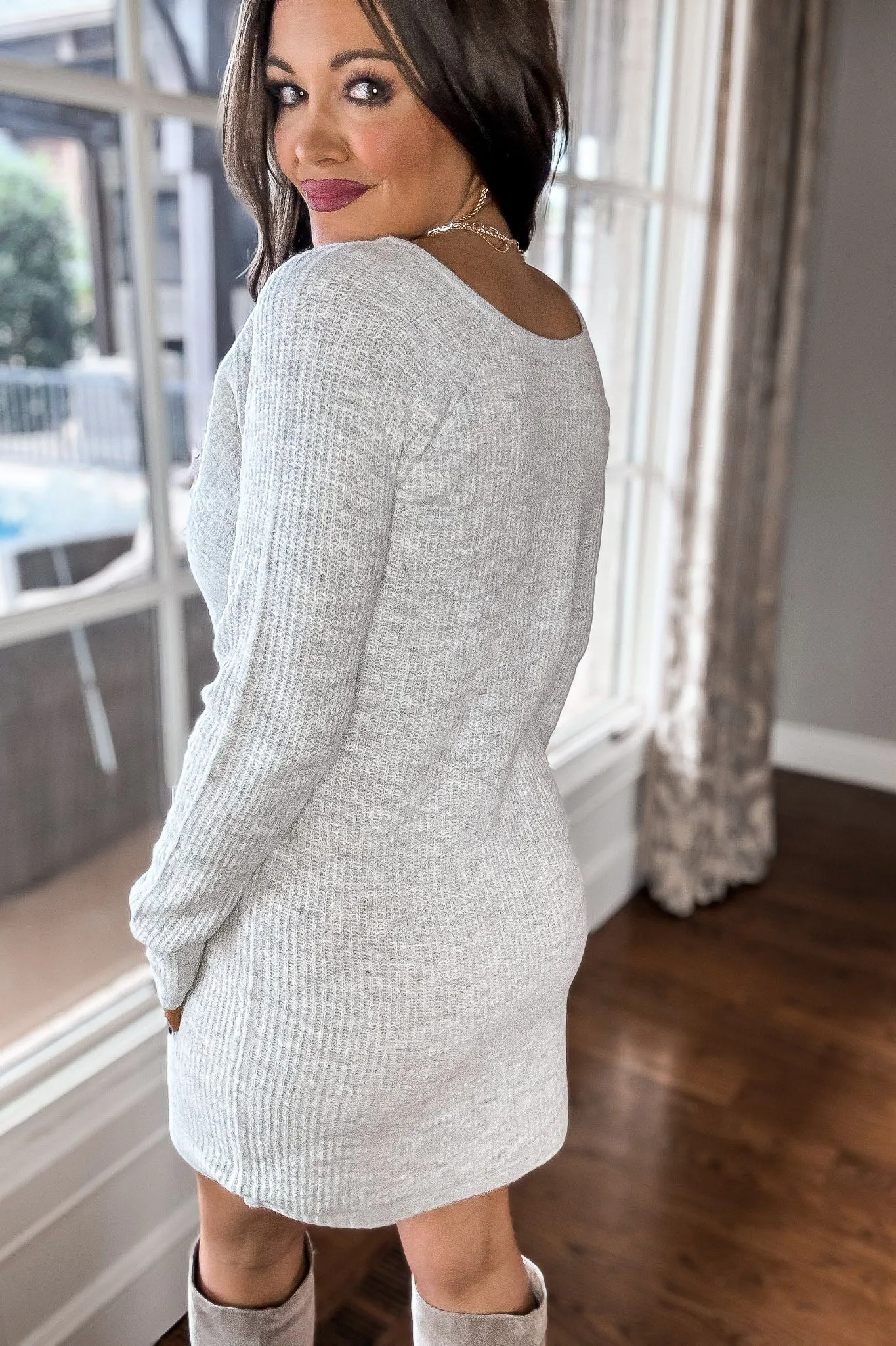 Twist Light Grey Two-Tone Sweater Dress