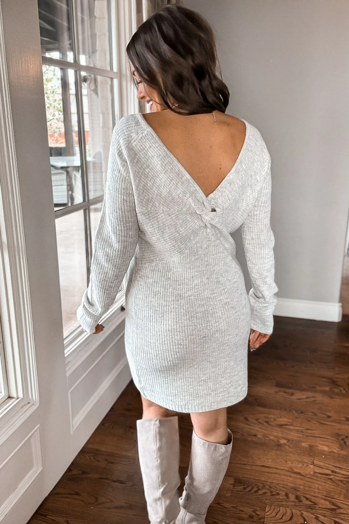 Twist Light Grey Two-Tone Sweater Dress