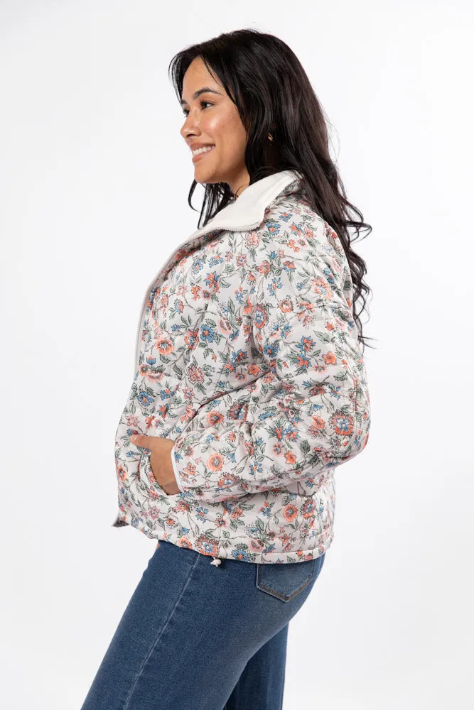 Vail Valley Pink Ivory Multi Floral Quilted Zip Up Jacket SALE