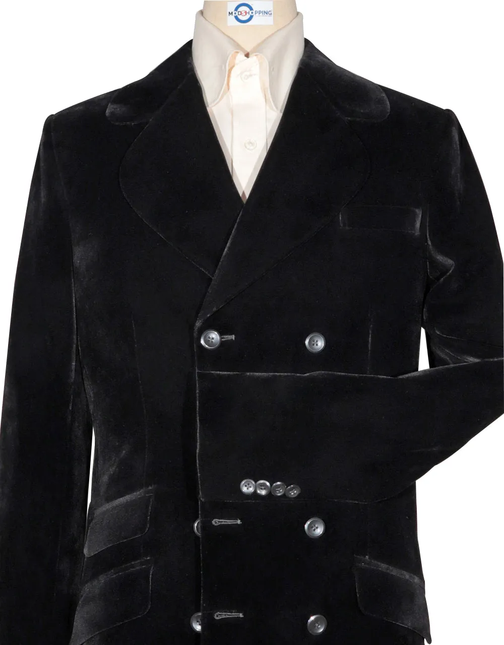 Velvet Jacket - Black Double Breasted Round Notch Lapel Jacket