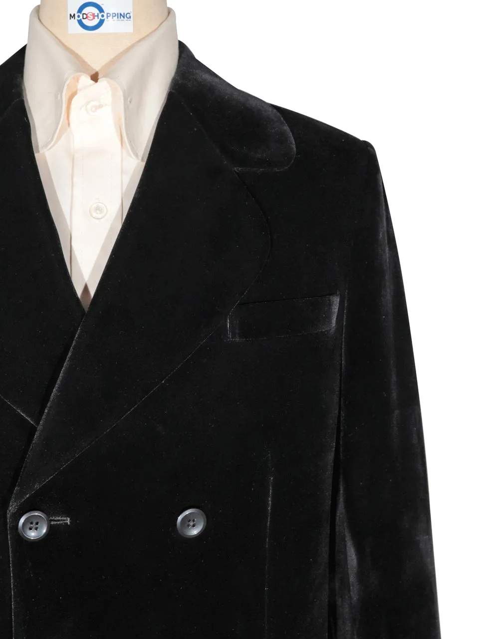 Velvet Jacket - Black Double Breasted Round Notch Lapel Jacket