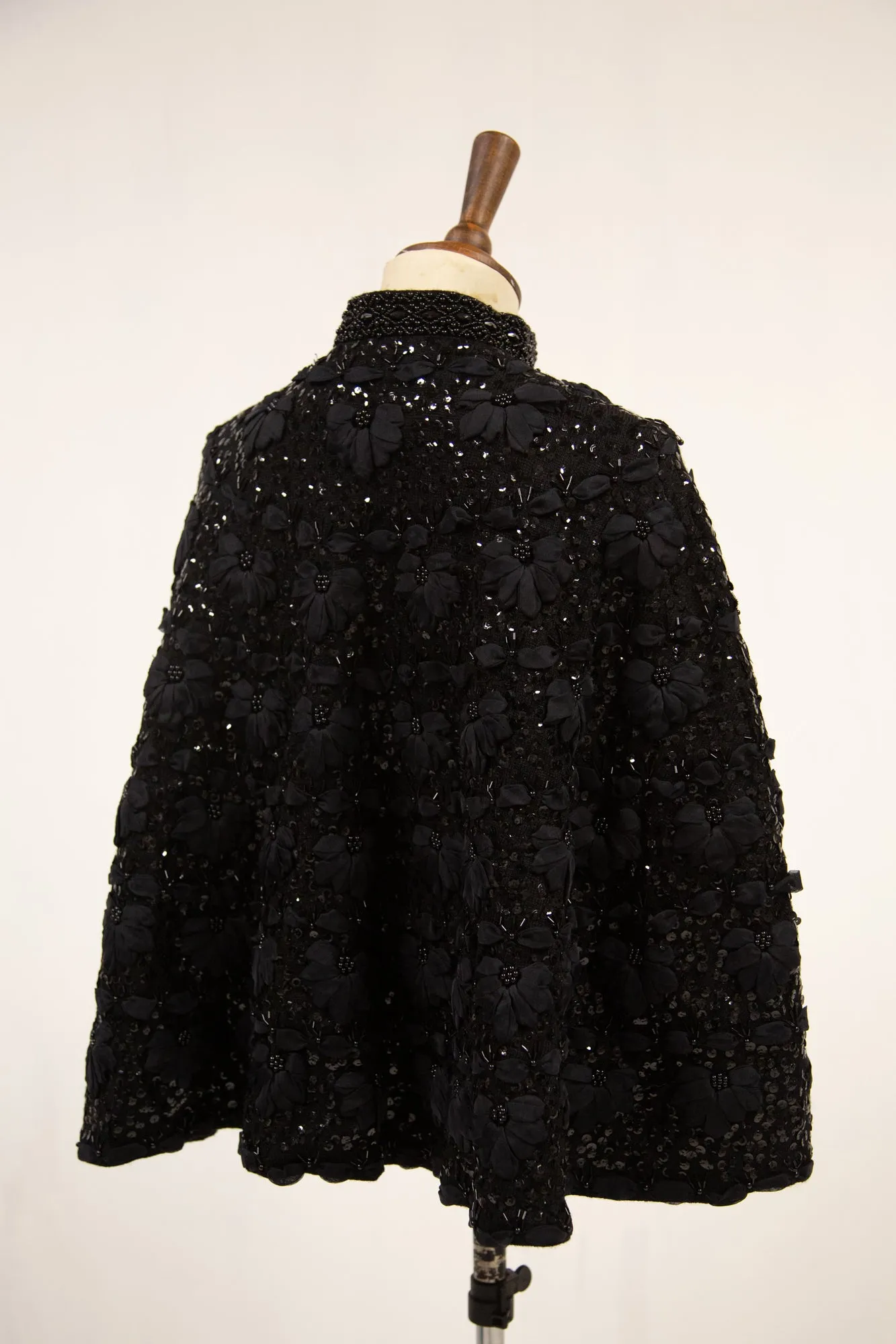 Vintage 1950s Black Beaded Cape