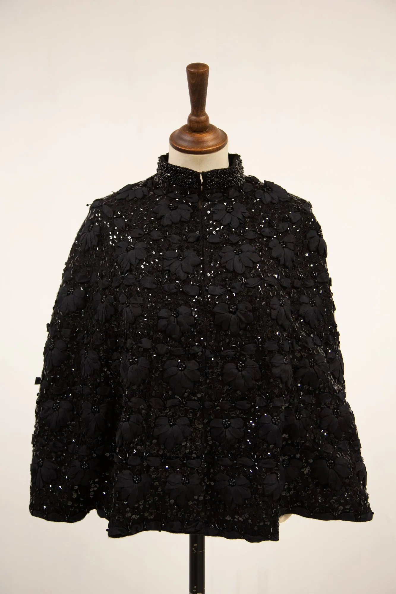 Vintage 1950s Black Beaded Cape