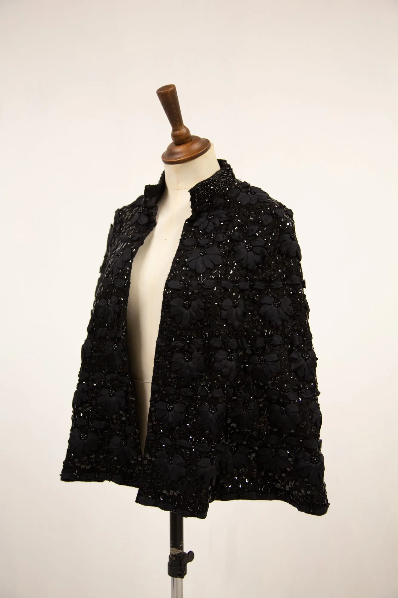 Vintage 1950s Black Beaded Cape