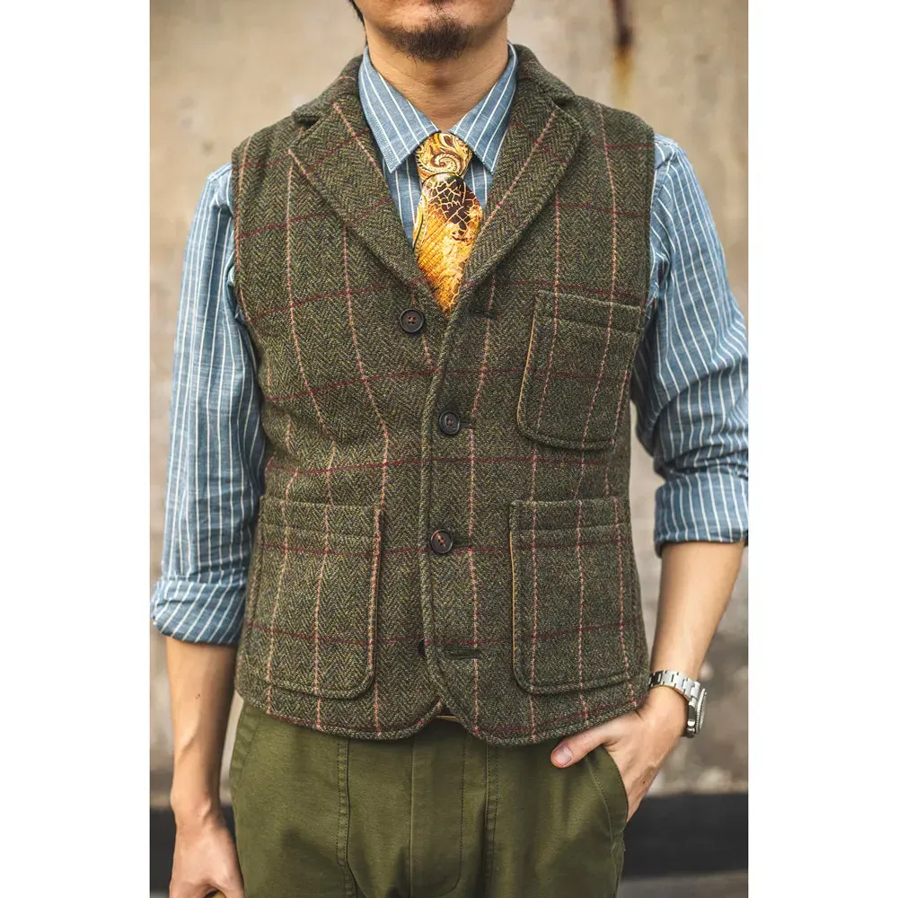 Vintage Style Woolen Tweed Vest Suit Waistcoat for Men