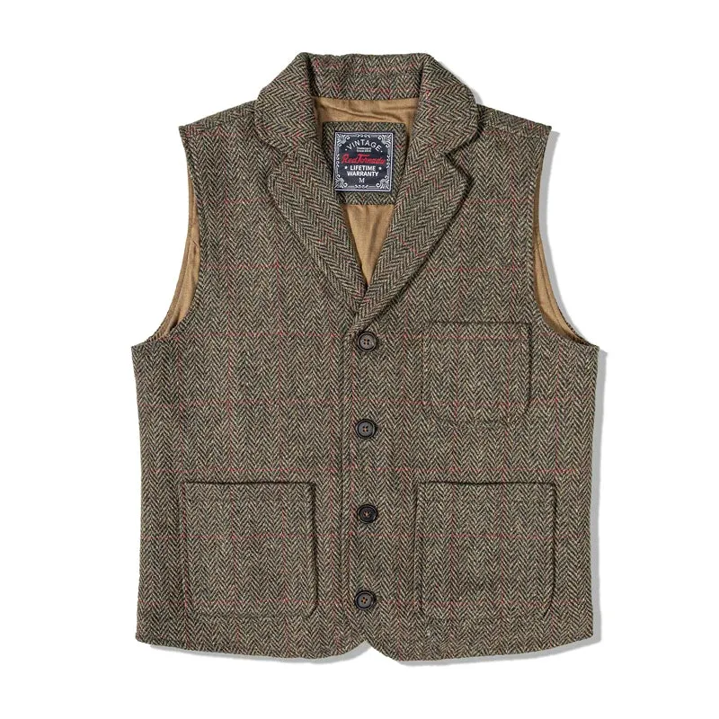 Vintage Style Woolen Tweed Vest Suit Waistcoat for Men