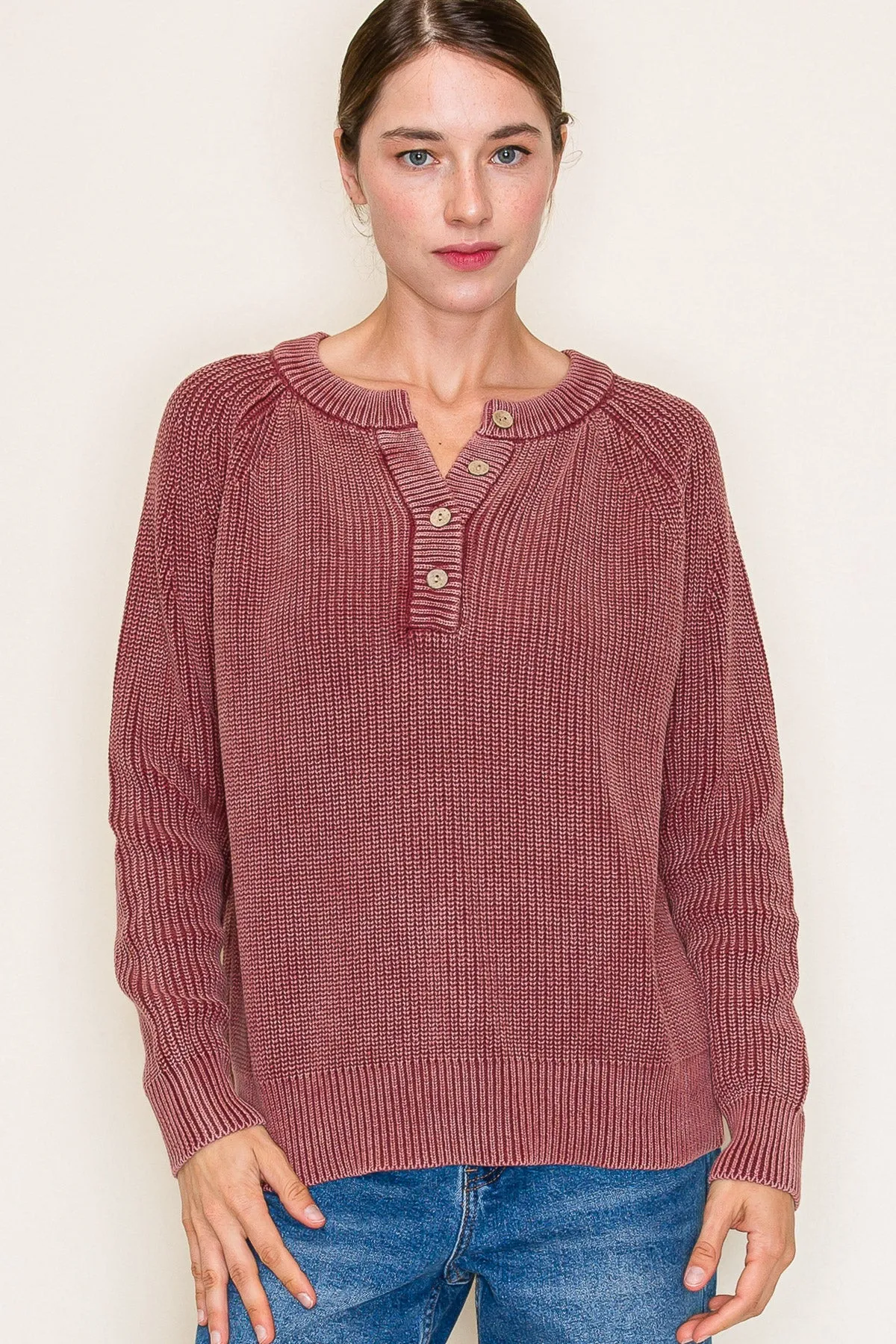 Washed Knit Henley Pullovers - 2 Colors!