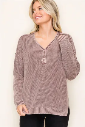 Washed Yarn Button Pullover