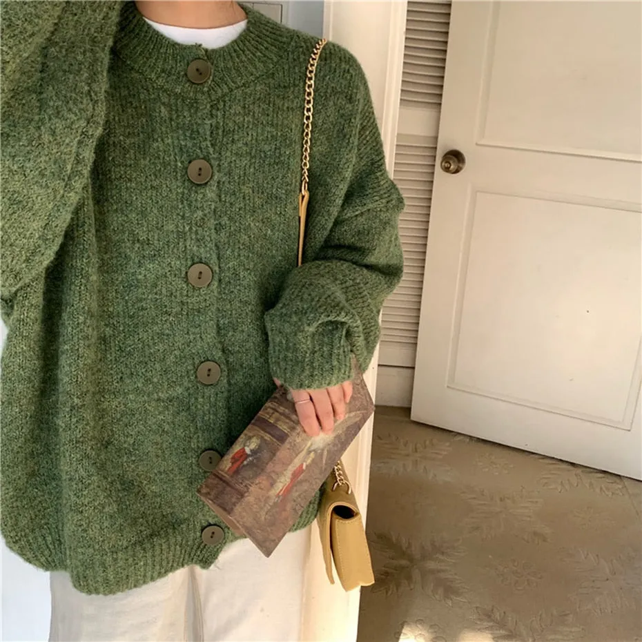 Wenkouban Green Sweater Cardigan Women Winter Sweater Oversized Jacket Harajuku Knitting Sweaters Female Winter Loose Coat Streetwear Girl