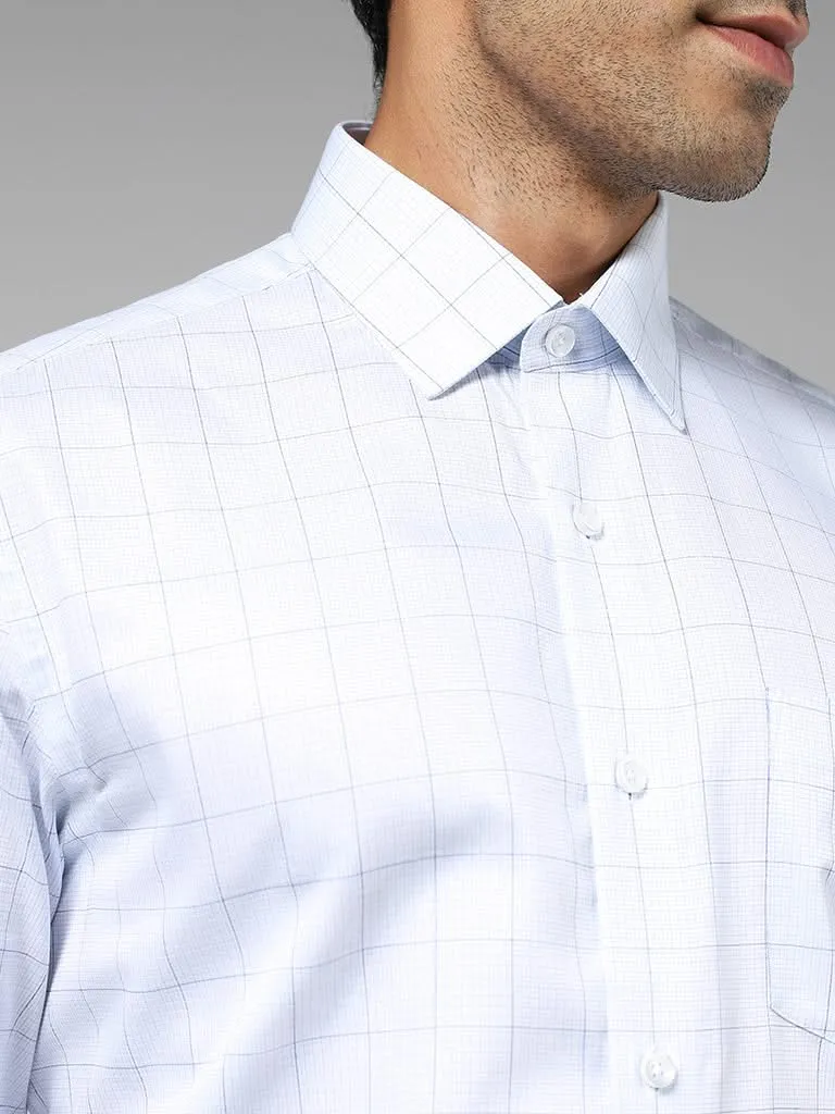 WES Formals Blue Checked Cotton Relaxed Fit Shirt